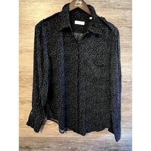 Equipment Femme Women Sz Large Blouse Button Down Polka Dot Black Preppy Classic